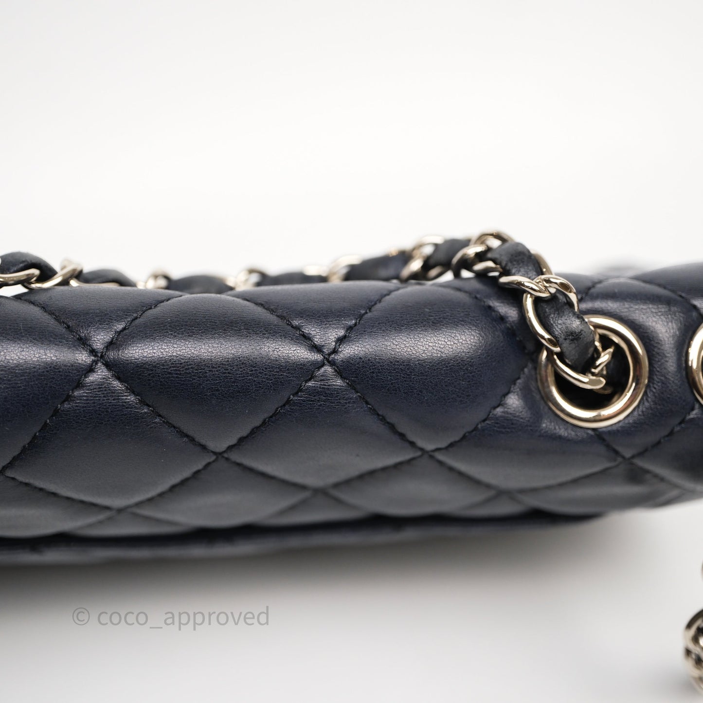Chanel Quilted Accordion Flap Bag Navy Lambskin Sliver Hardware