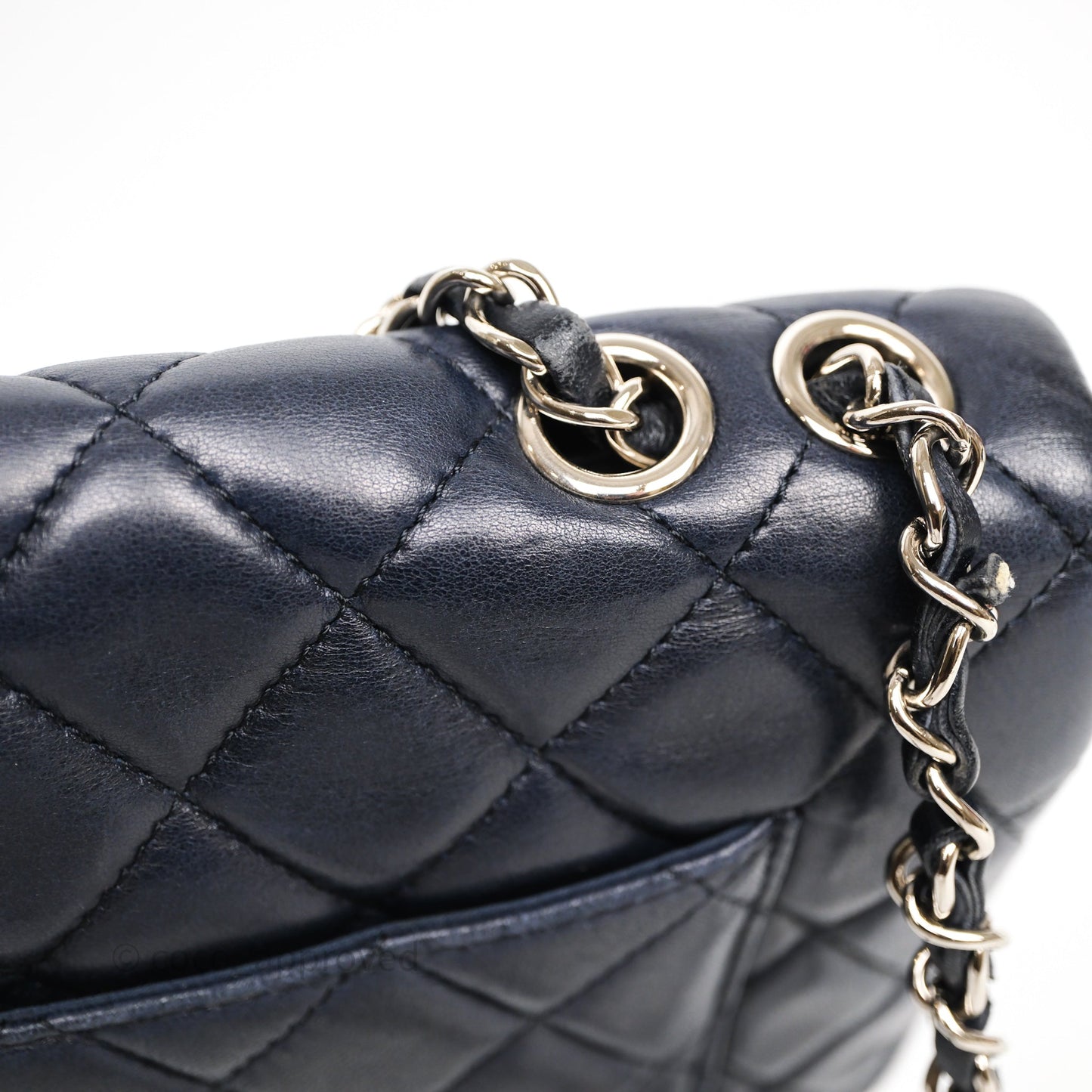 Chanel Quilted Accordion Flap Bag Navy Lambskin Sliver Hardware