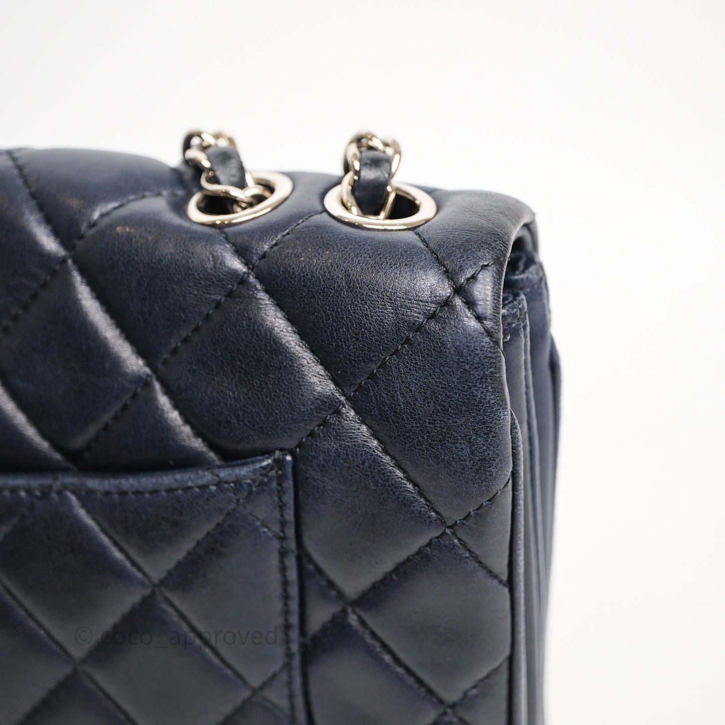 Chanel Quilted Accordion Flap Bag Navy Lambskin Sliver Hardware