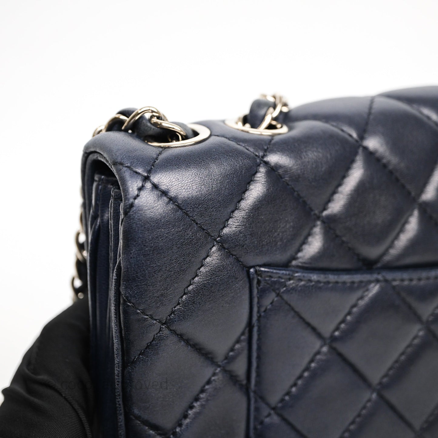 Chanel Quilted Accordion Flap Bag Navy Lambskin Sliver Hardware