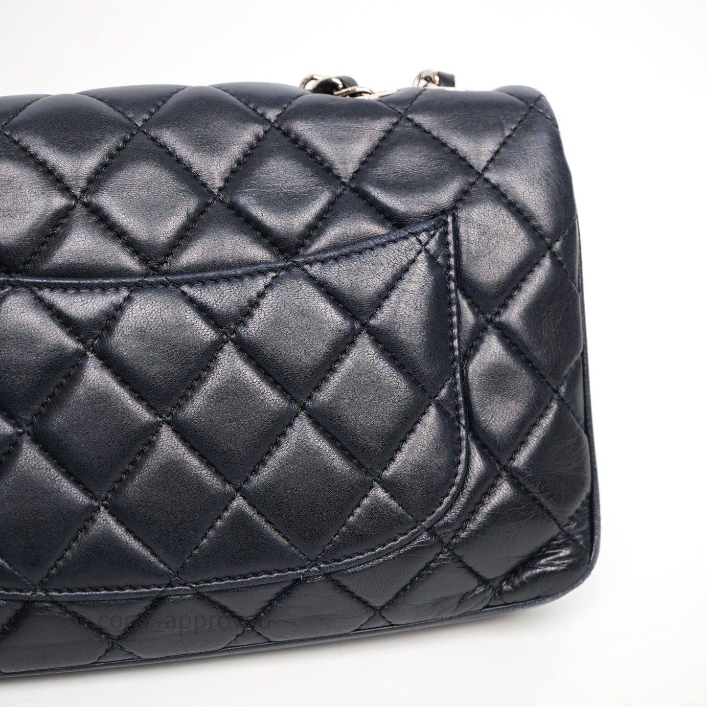 Chanel Quilted Accordion Flap Bag Navy Lambskin Sliver Hardware