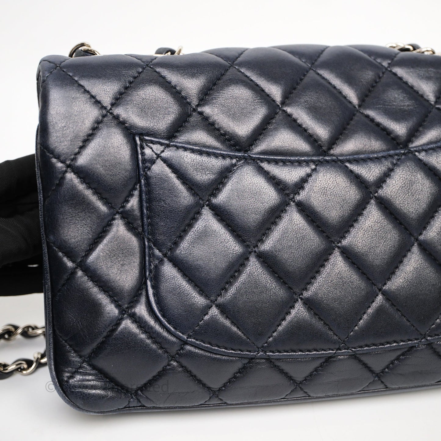 Chanel Quilted Accordion Flap Bag Navy Lambskin Sliver Hardware