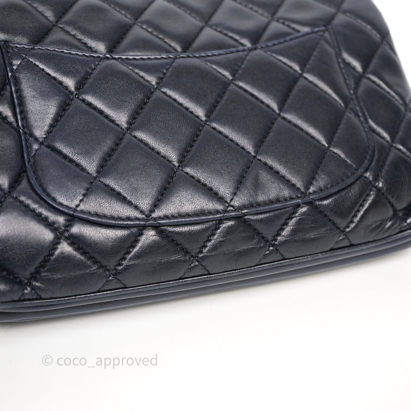 Chanel Quilted Accordion Flap Bag Navy Lambskin Sliver Hardware