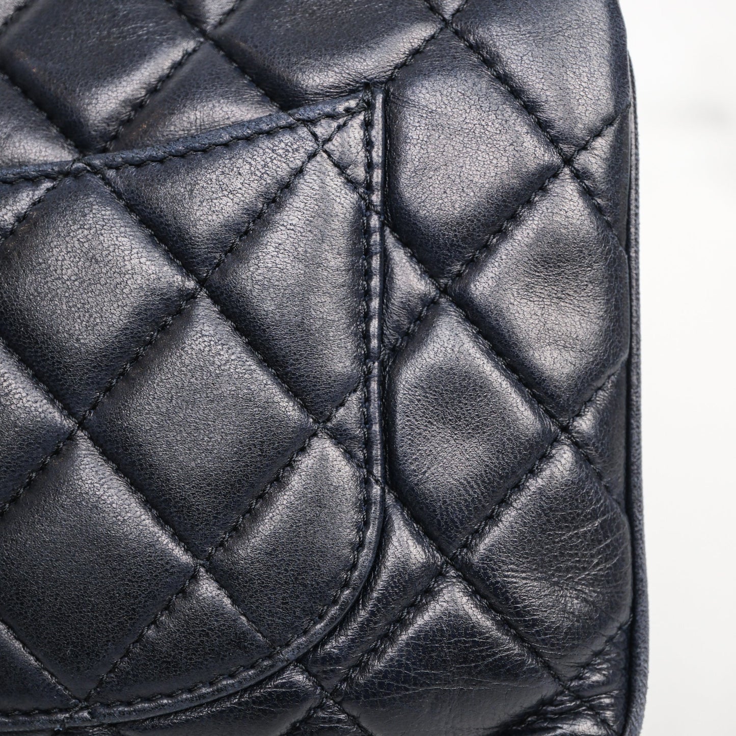 Chanel Quilted Accordion Flap Bag Navy Lambskin Sliver Hardware