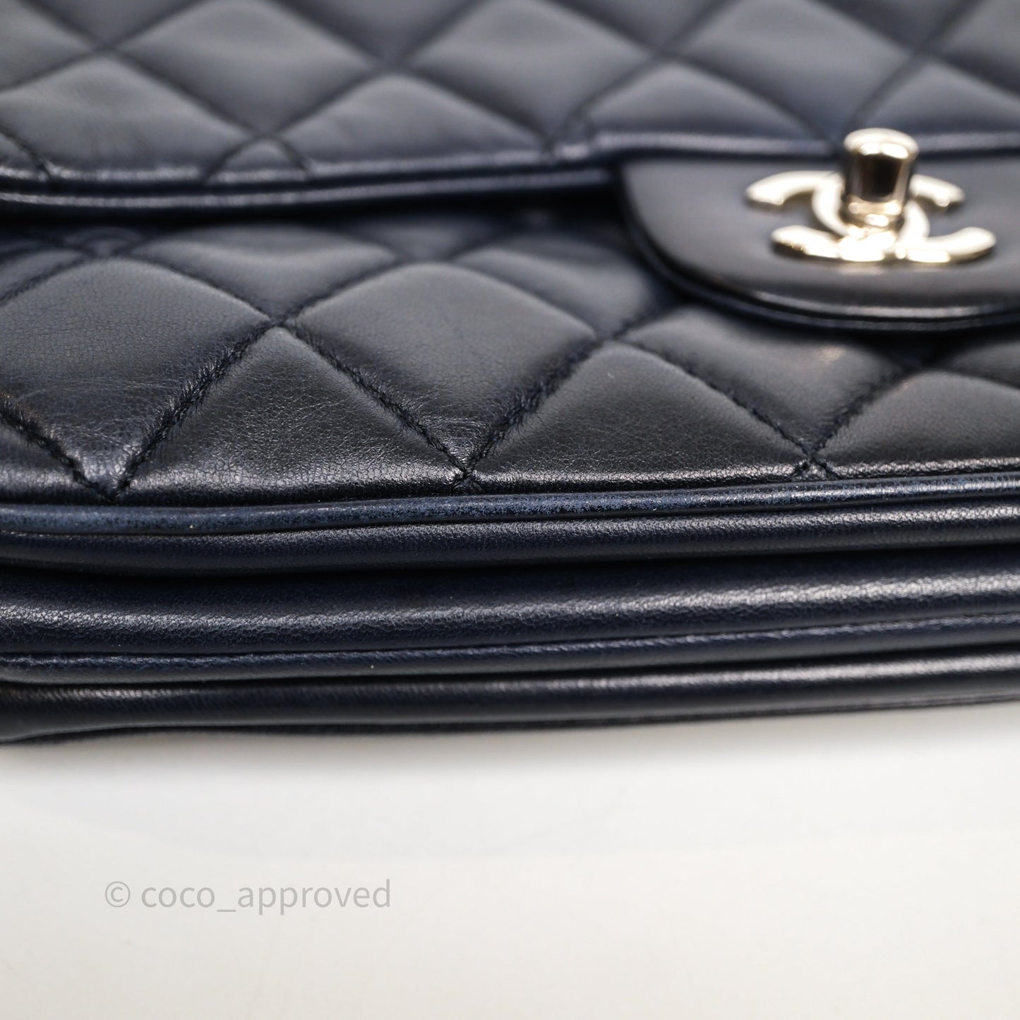 Chanel Quilted Accordion Flap Bag Navy Lambskin Sliver Hardware