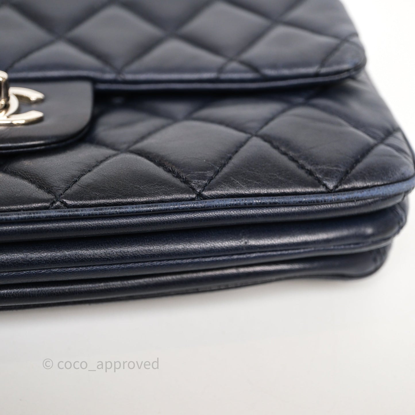 Chanel Quilted Accordion Flap Bag Navy Lambskin Sliver Hardware