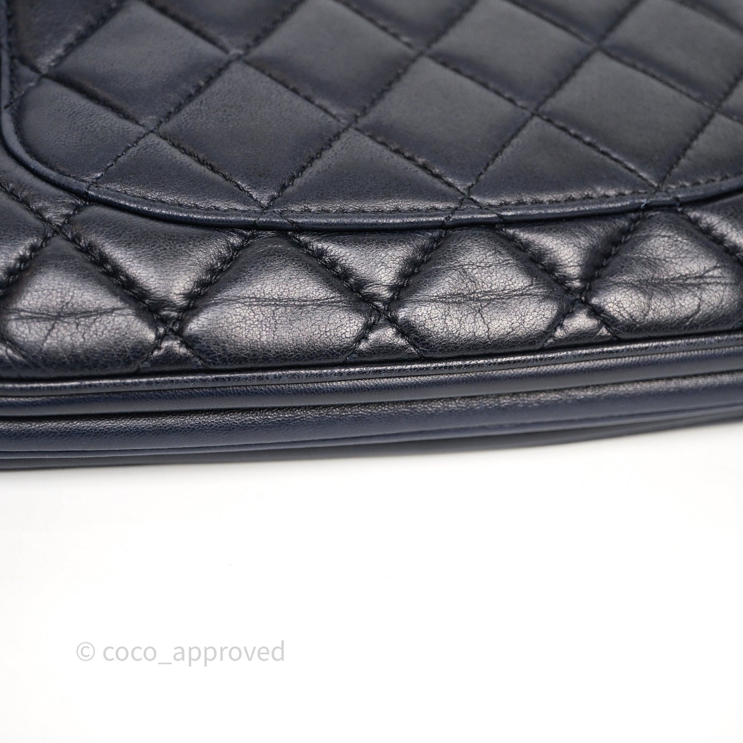 Chanel Quilted Accordion Flap Bag Navy Lambskin Sliver Hardware