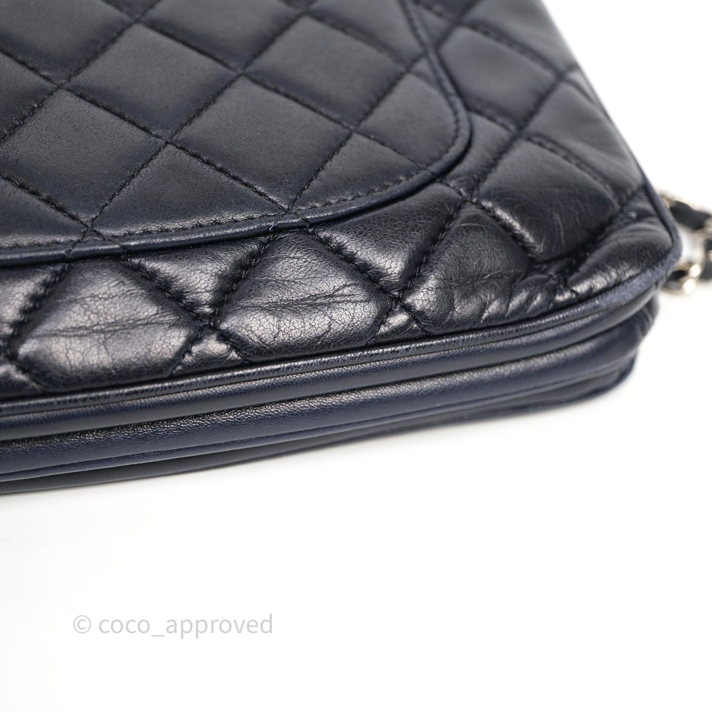 Chanel Quilted Accordion Flap Bag Navy Lambskin Sliver Hardware