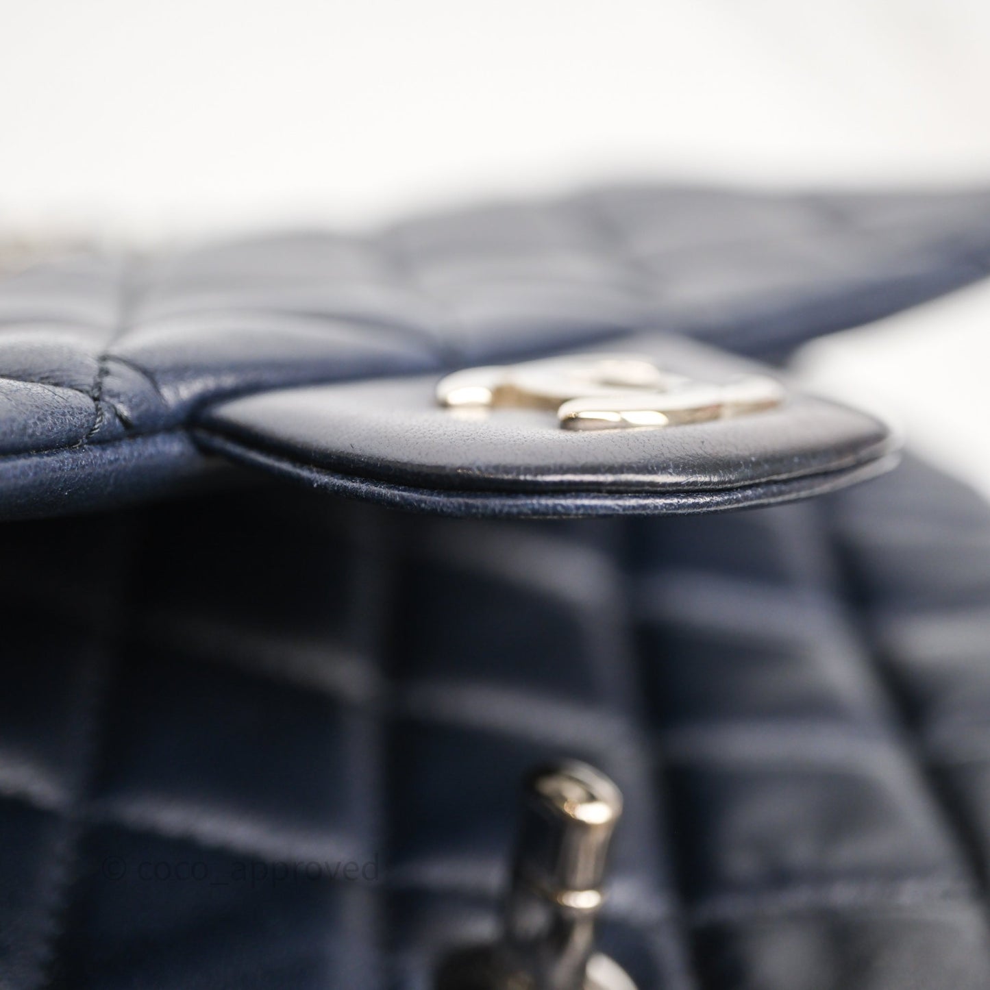 Chanel Quilted Accordion Flap Bag Navy Lambskin Sliver Hardware
