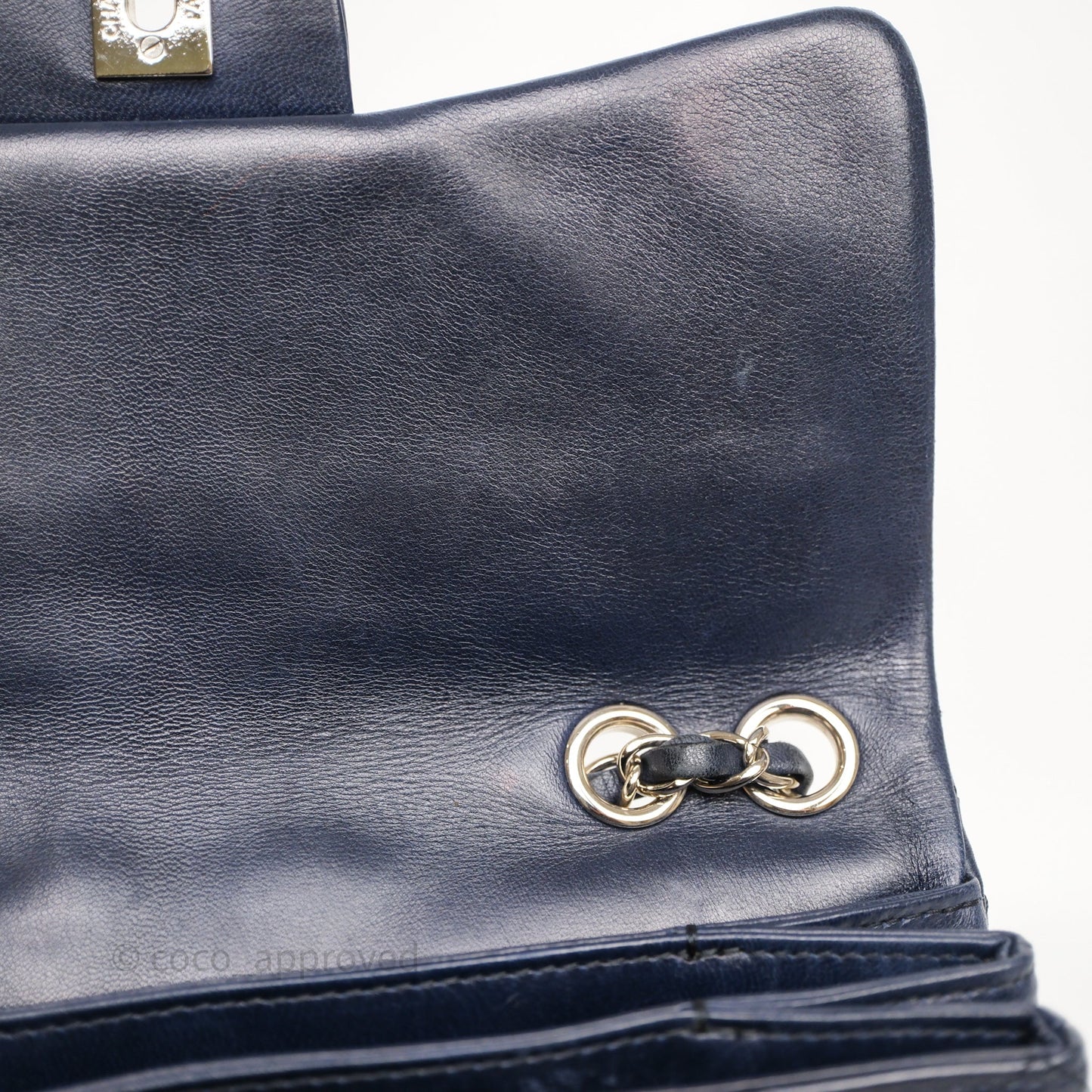 Chanel Quilted Accordion Flap Bag Navy Lambskin Sliver Hardware