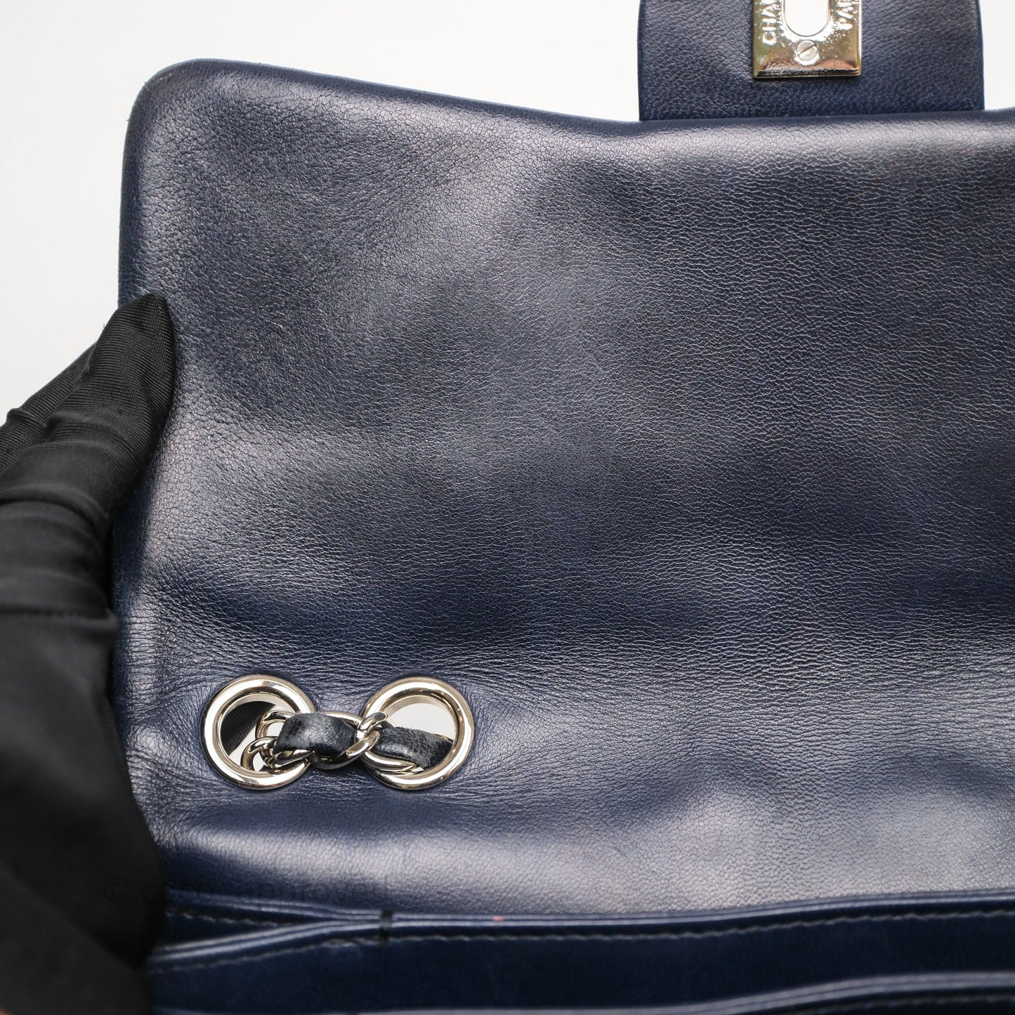 Chanel Quilted Accordion Flap Bag Navy Lambskin Sliver Hardware