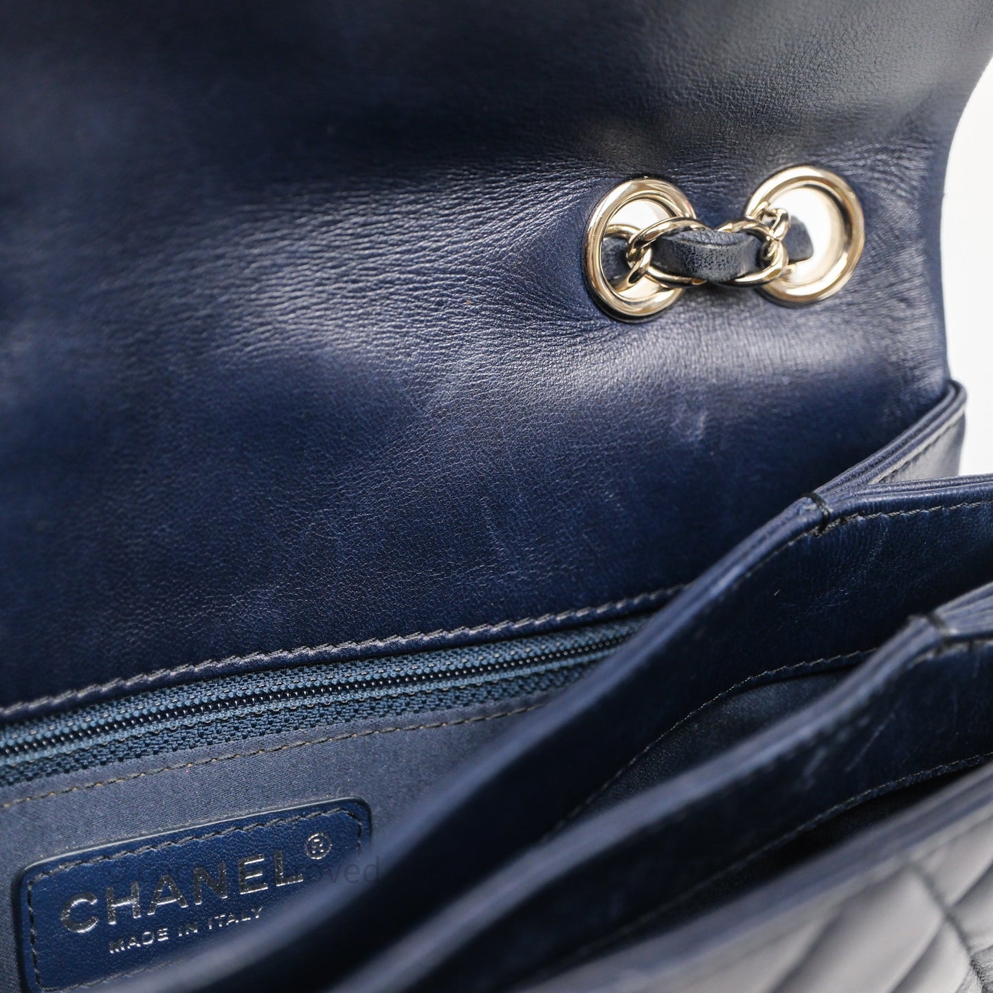 Chanel Quilted Accordion Flap Bag Navy Lambskin Sliver Hardware