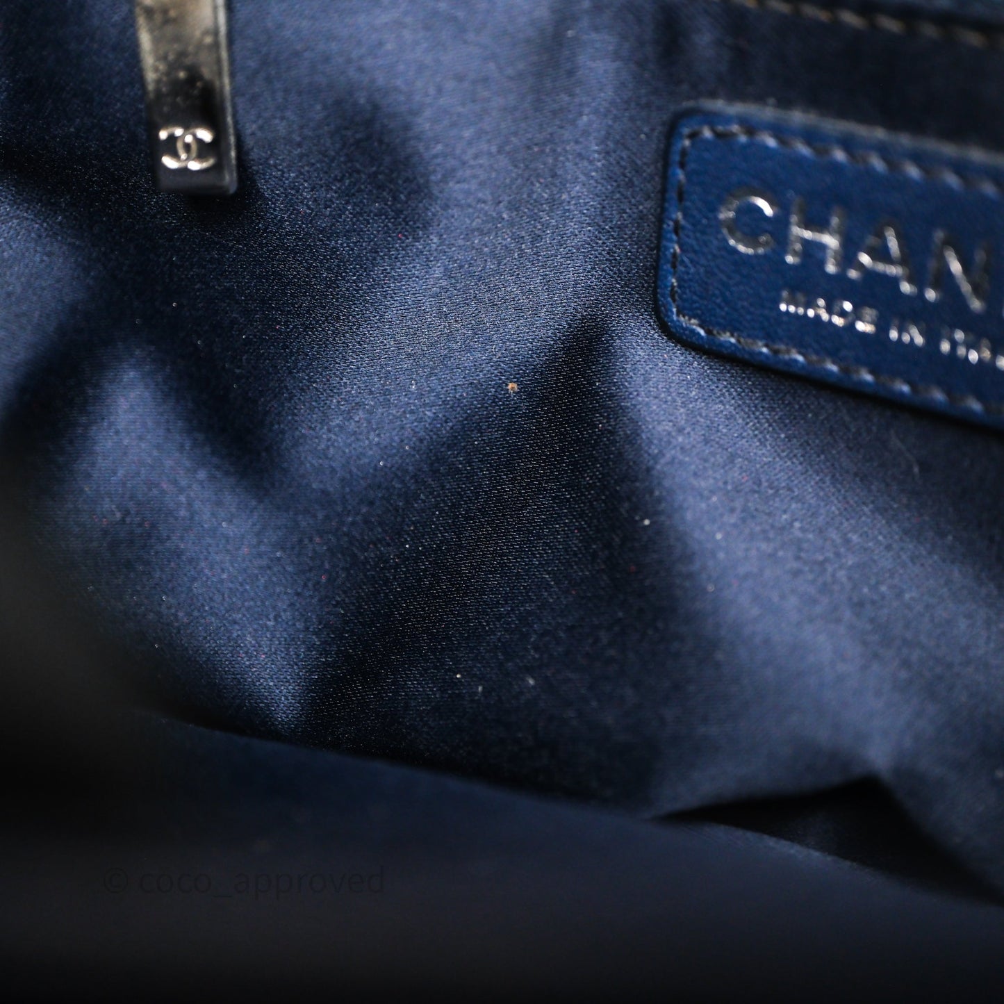 Chanel Quilted Accordion Flap Bag Navy Lambskin Sliver Hardware