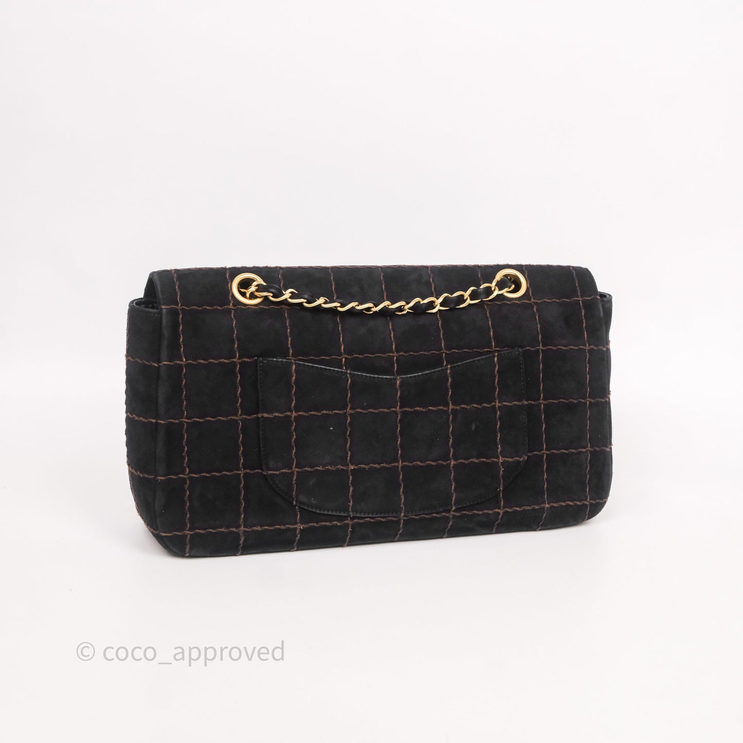 Chanel Bar Flap Bag Black Suede Blushed Gold Hardware