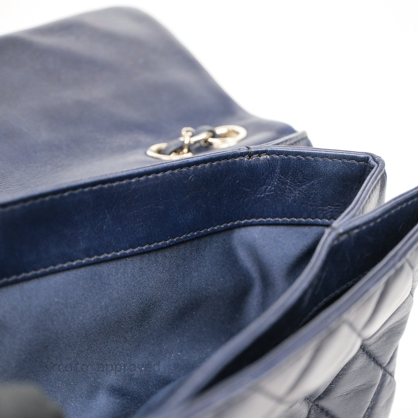 Chanel Quilted Accordion Flap Bag Navy Lambskin Sliver Hardware