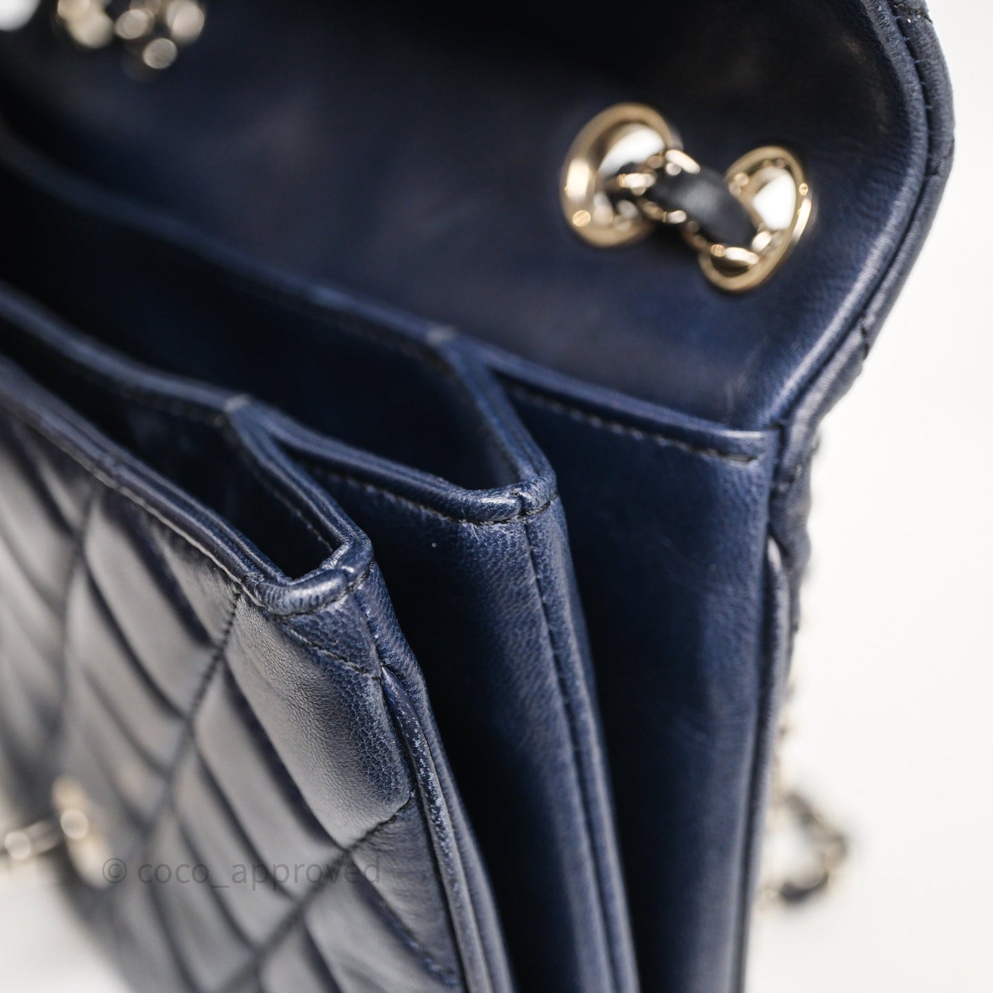 Chanel Quilted Accordion Flap Bag Navy Lambskin Sliver Hardware