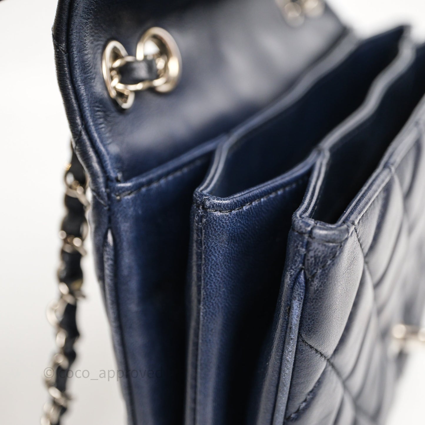 Chanel Quilted Accordion Flap Bag Navy Lambskin Sliver Hardware