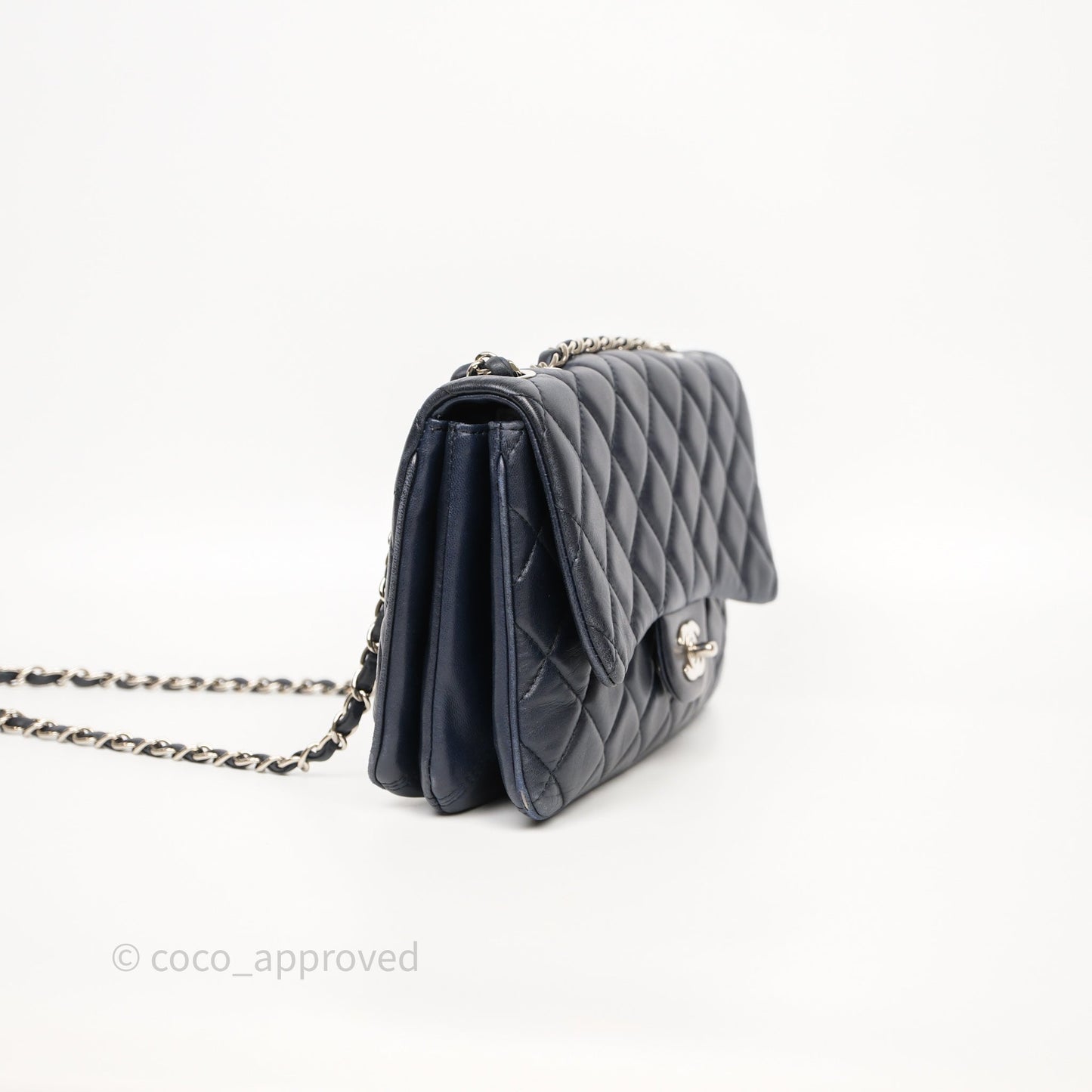 Chanel Quilted Accordion Flap Bag Navy Lambskin Sliver Hardware