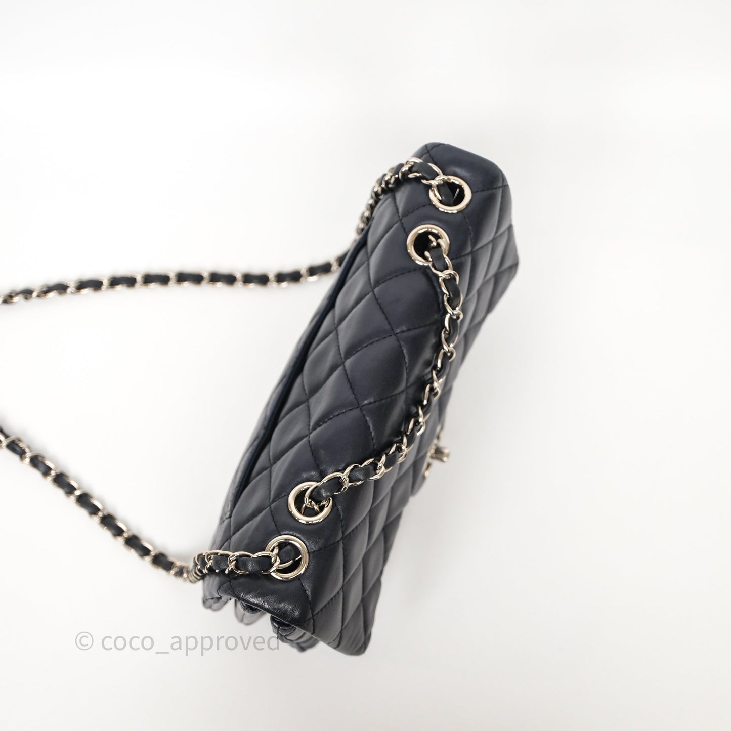 Chanel Quilted Accordion Flap Bag Navy Lambskin Sliver Hardware