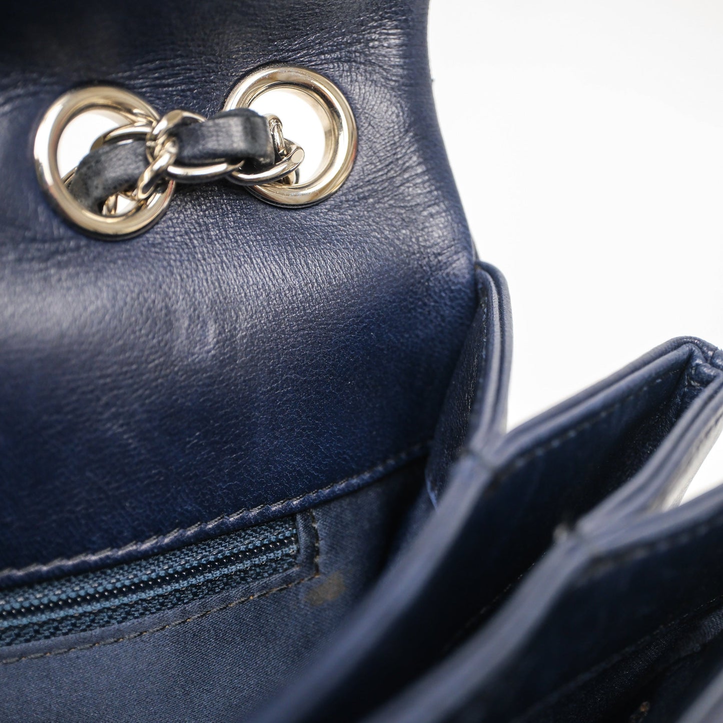 Chanel Quilted Accordion Flap Bag Navy Lambskin Sliver Hardware