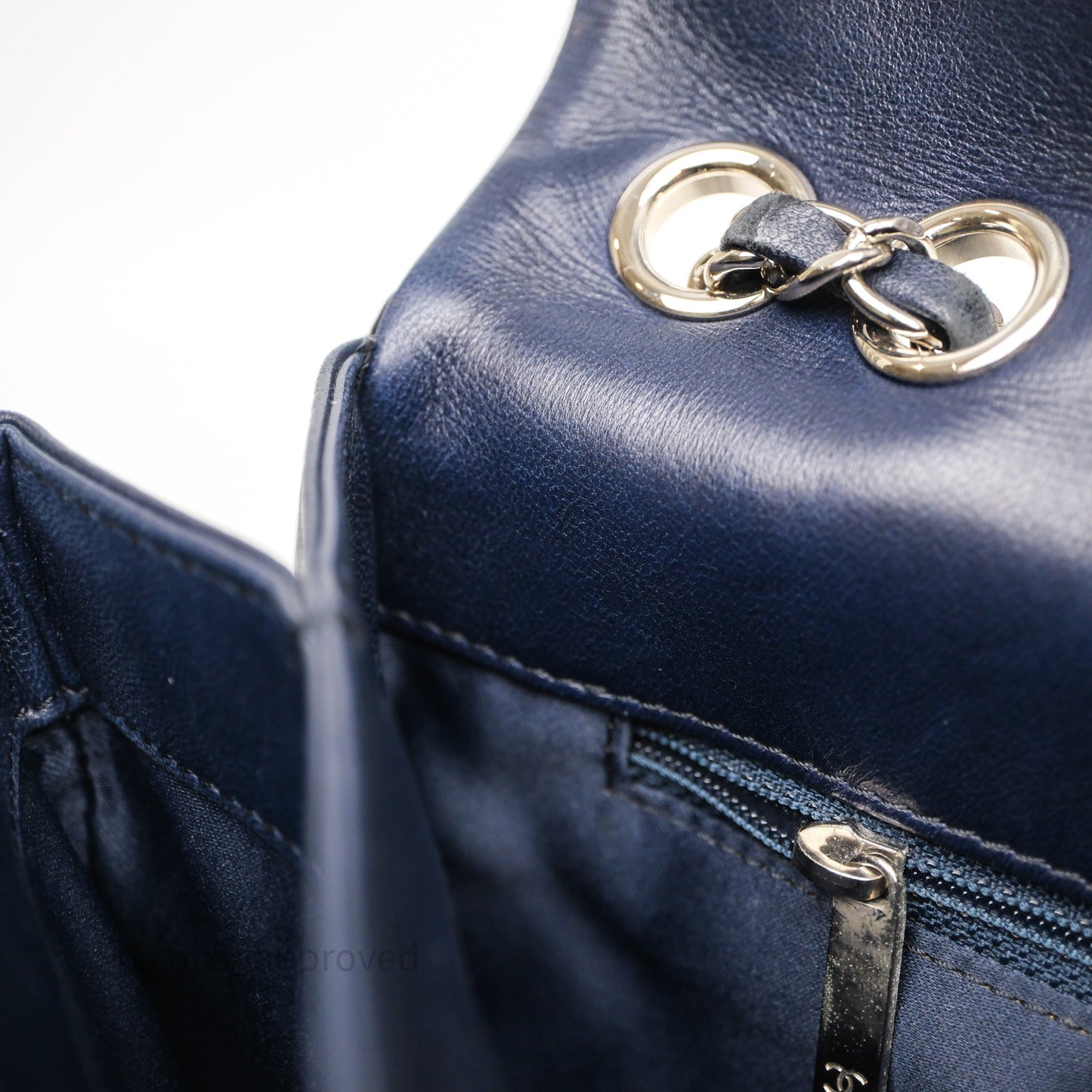 Chanel Quilted Accordion Flap Bag Navy Lambskin Sliver Hardware