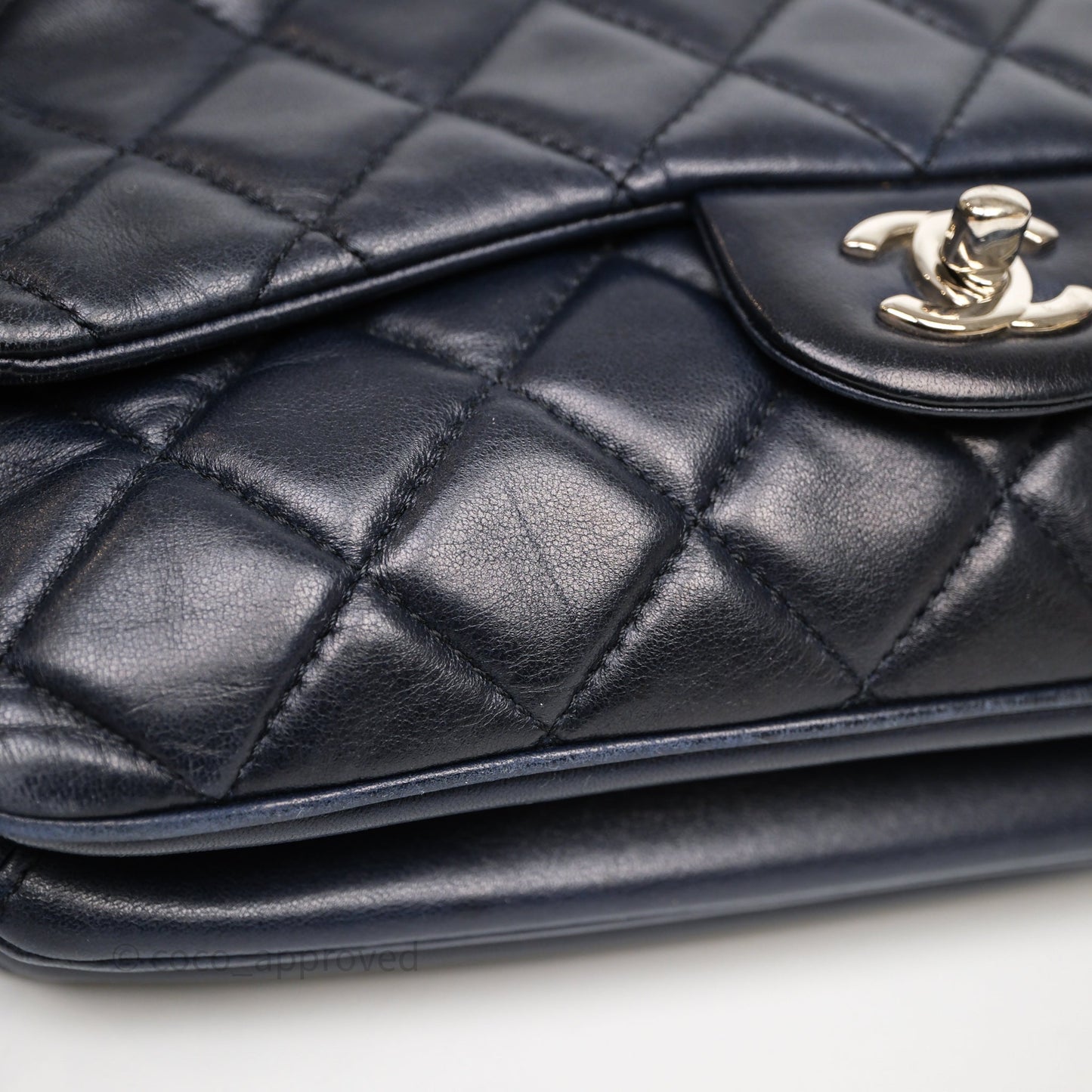 Chanel Quilted Accordion Flap Bag Navy Lambskin Sliver Hardware