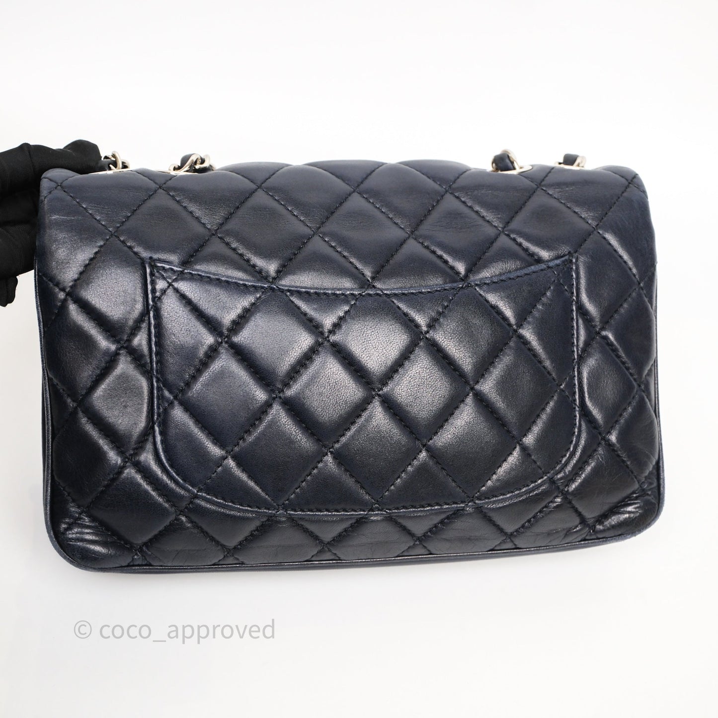 Chanel Quilted Accordion Flap Bag Navy Lambskin Sliver Hardware