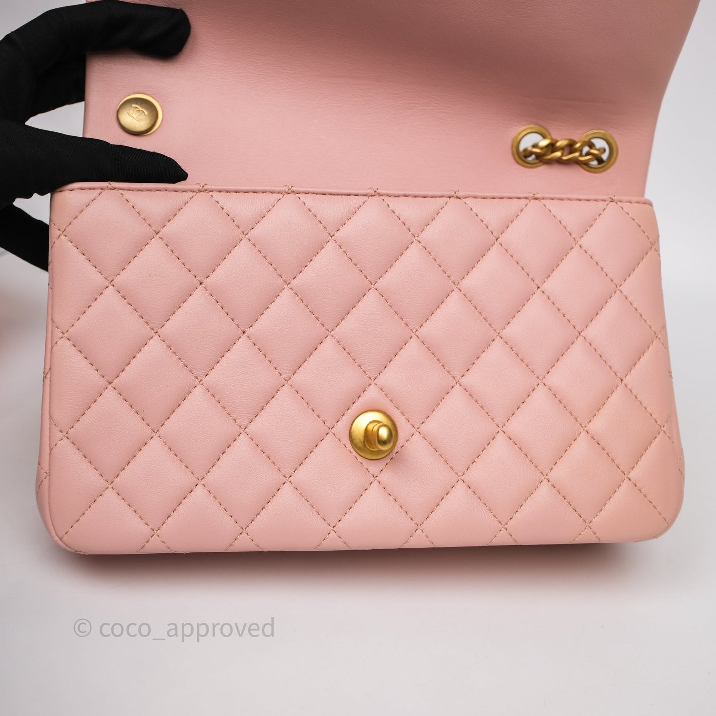 Chanel Quilted Flap Bag With Camellia Adjustable Lambskin Pink Aged Gold Hardware