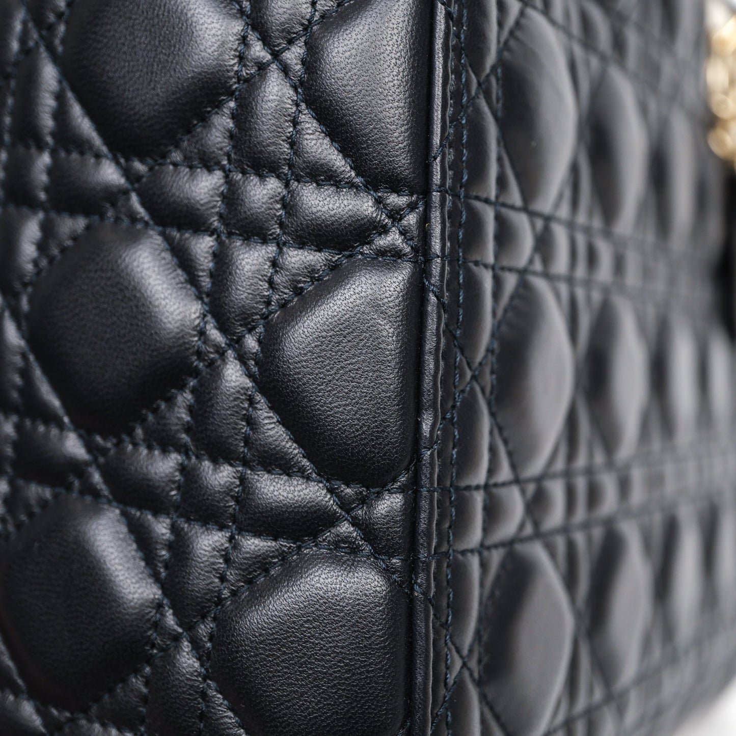 Christian Dior Medium Lady Dior Navy Lambskin Gold Hardware