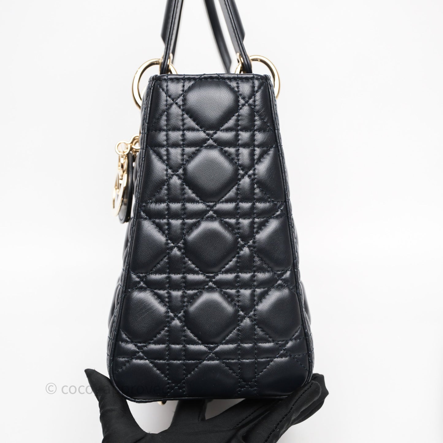 Christian Dior Medium Lady Dior Navy Lambskin Gold Hardware