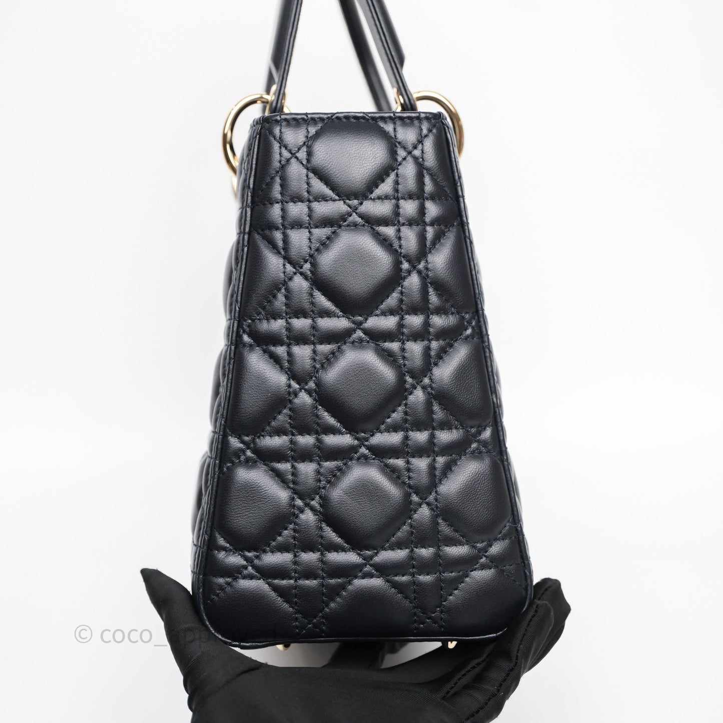 Christian Dior Medium Lady Dior Navy Lambskin Gold Hardware