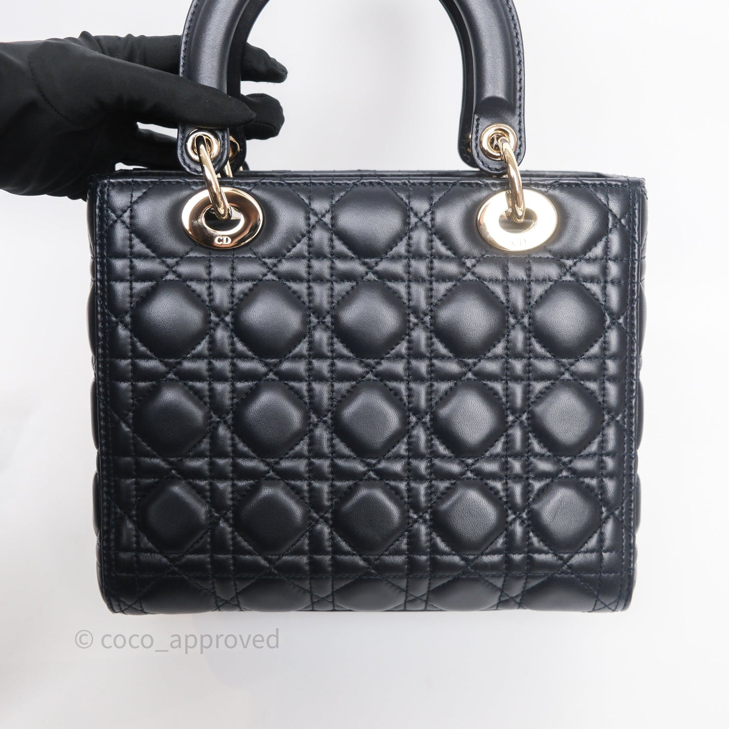 Christian Dior Medium Lady Dior Navy Lambskin Gold Hardware