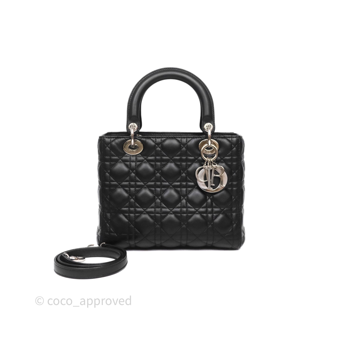 Christian Dior Medium Lady Dior Black Lambskin Silver Hardware