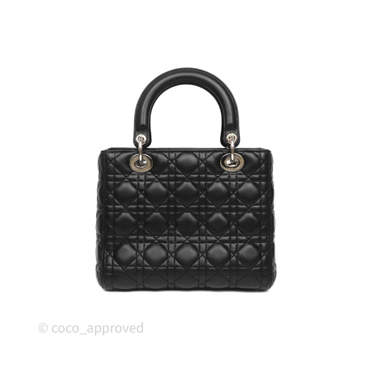 Christian Dior Medium Lady Dior Black Lambskin Silver Hardware