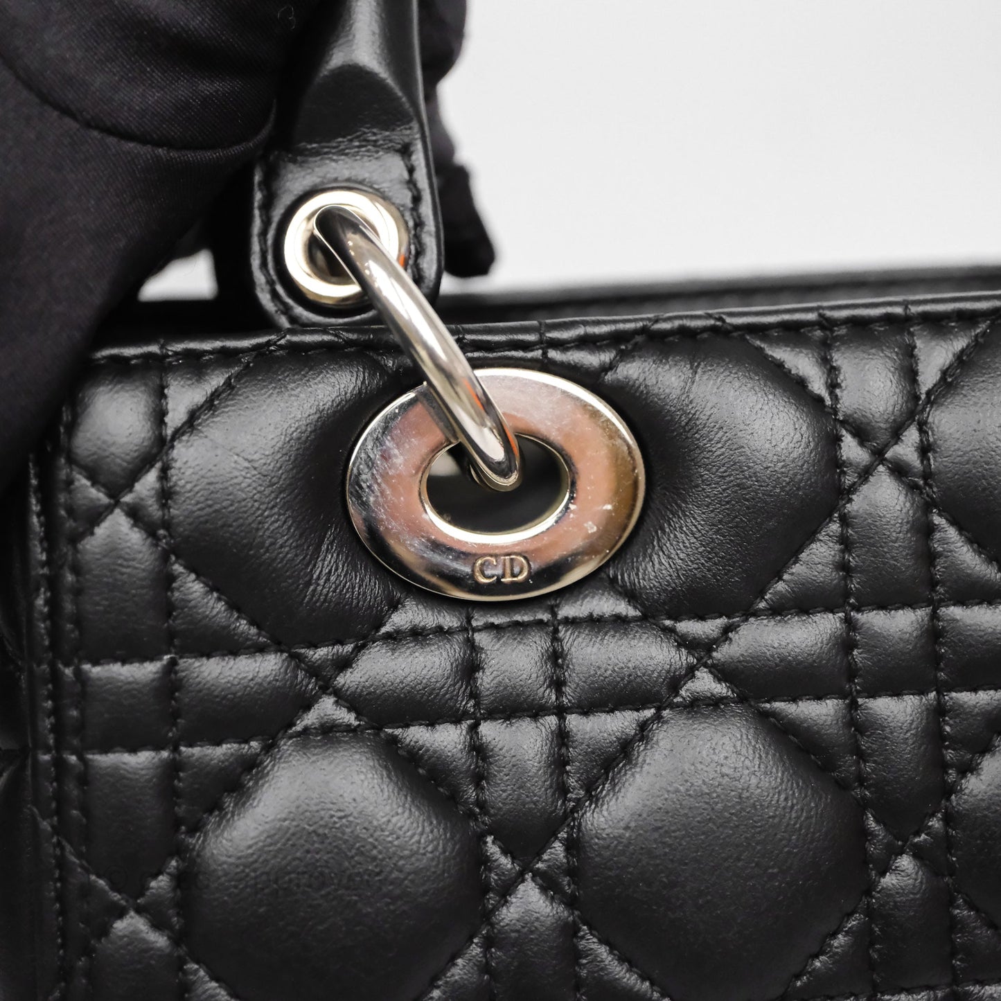 Christian Dior Medium Lady Dior Black Lambskin Silver Hardware
