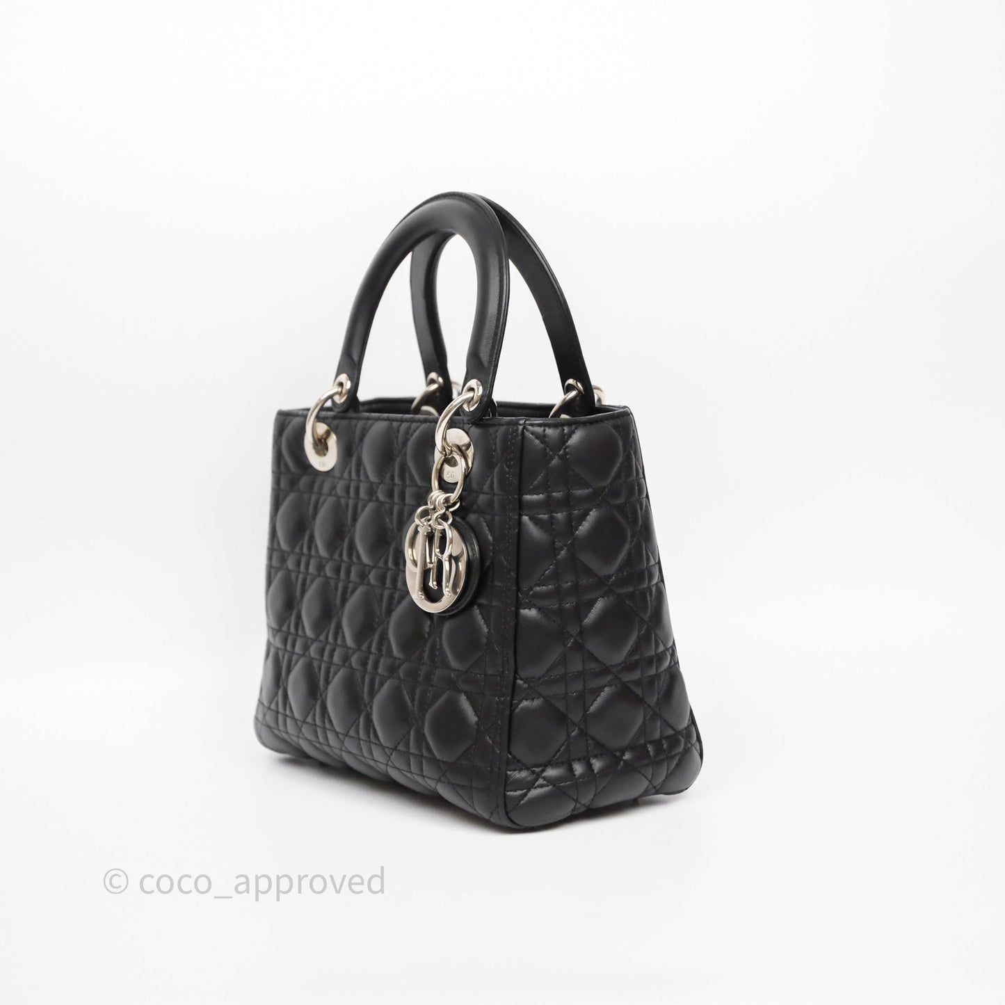 Christian Dior Medium Lady Dior Black Lambskin Silver Hardware