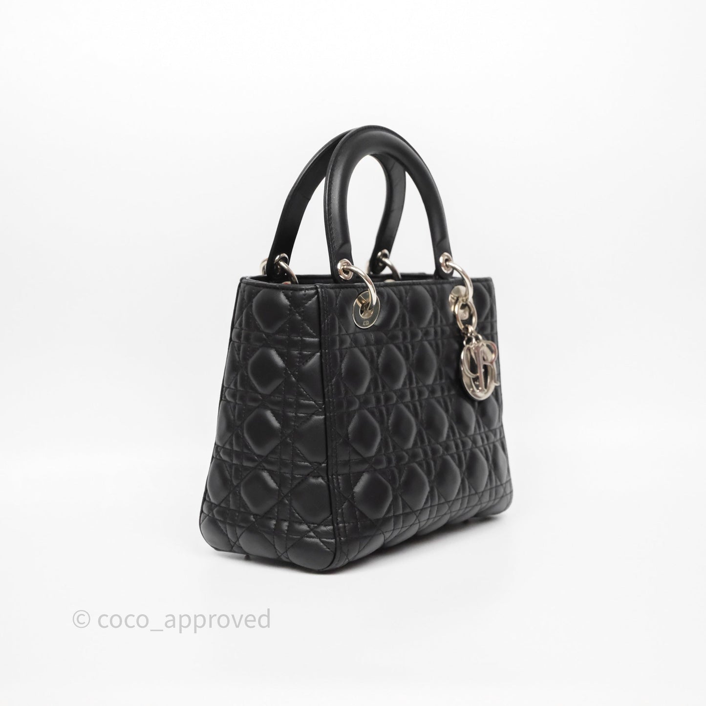 Christian Dior Medium Lady Dior Black Lambskin Silver Hardware