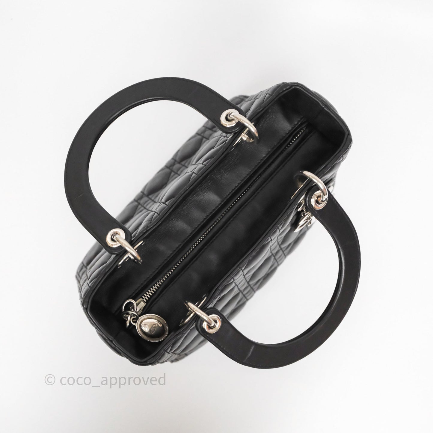 Christian Dior Medium Lady Dior Black Lambskin Silver Hardware