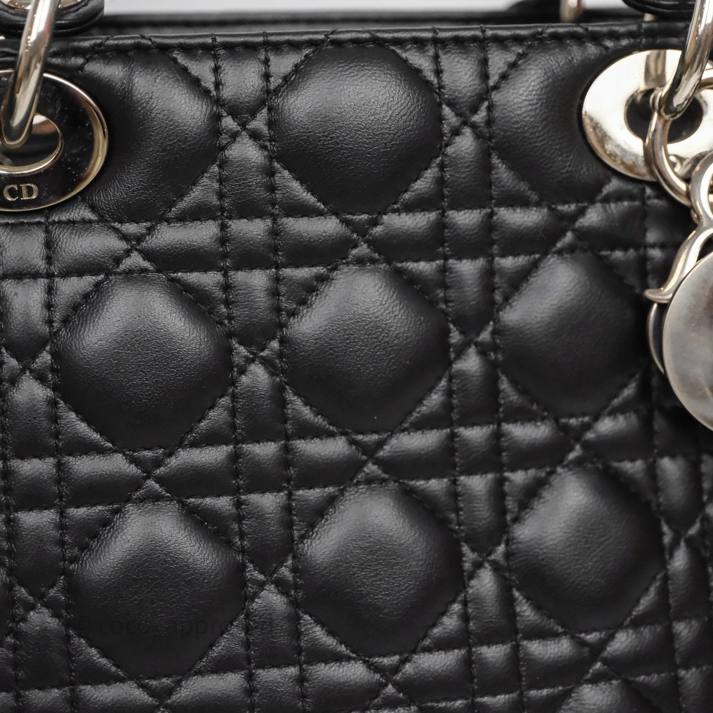 Christian Dior Medium Lady Dior Black Lambskin Silver Hardware
