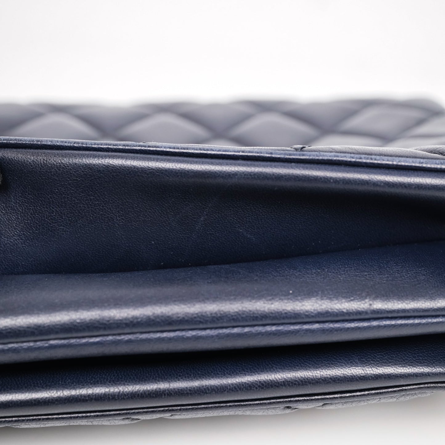 Chanel Quilted Accordion Flap Bag Navy Lambskin Sliver Hardware