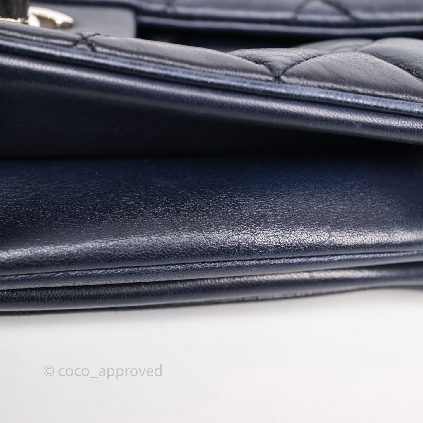 Chanel Quilted Accordion Flap Bag Navy Lambskin Sliver Hardware