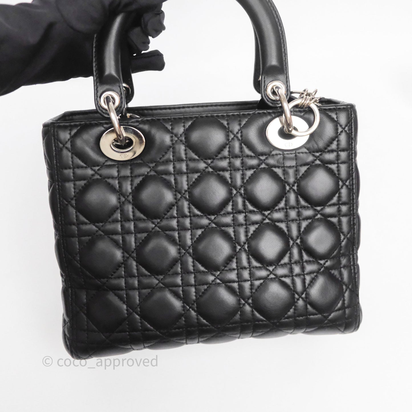 Christian Dior Medium Lady Dior Black Lambskin Silver Hardware