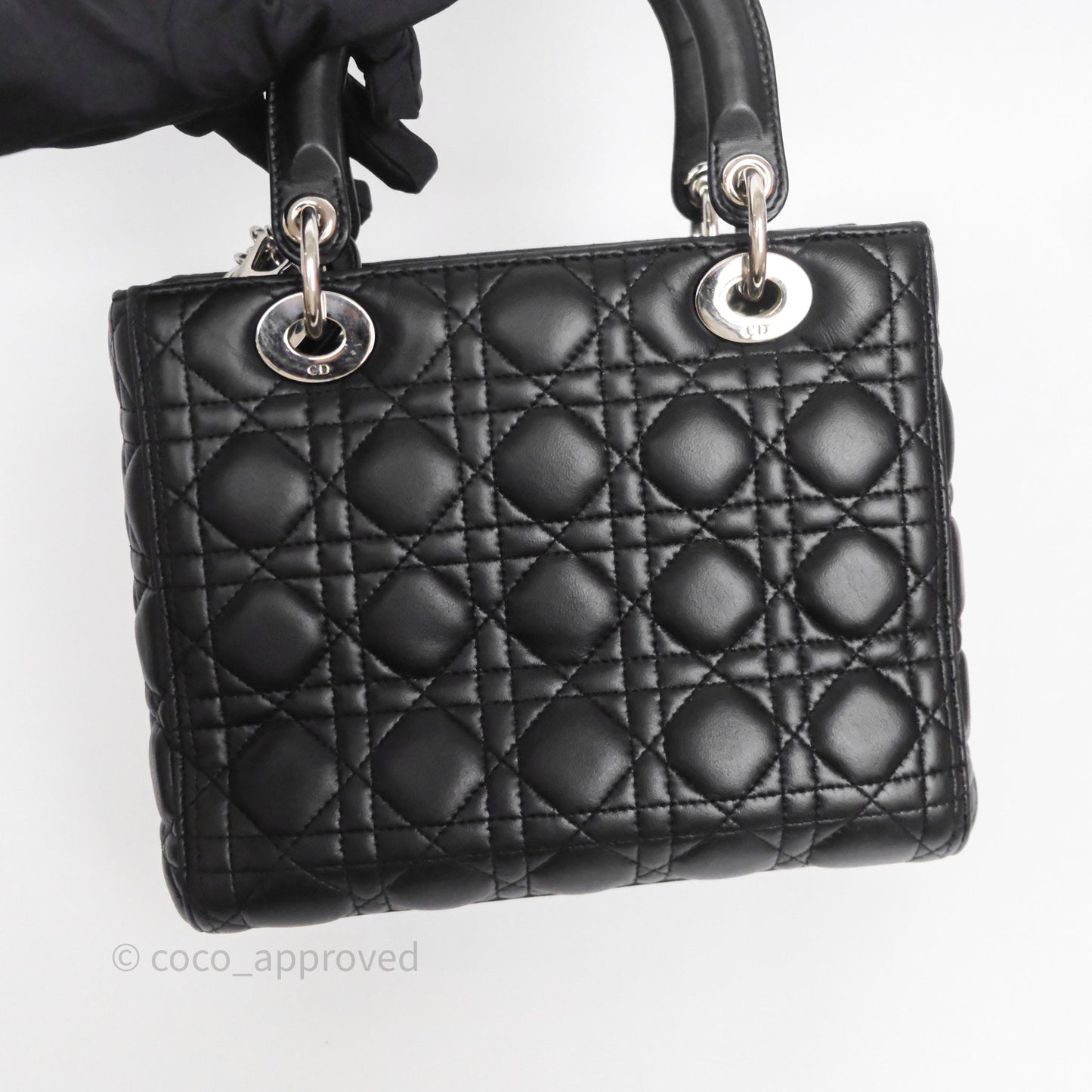 Christian Dior Medium Lady Dior Black Lambskin Silver Hardware