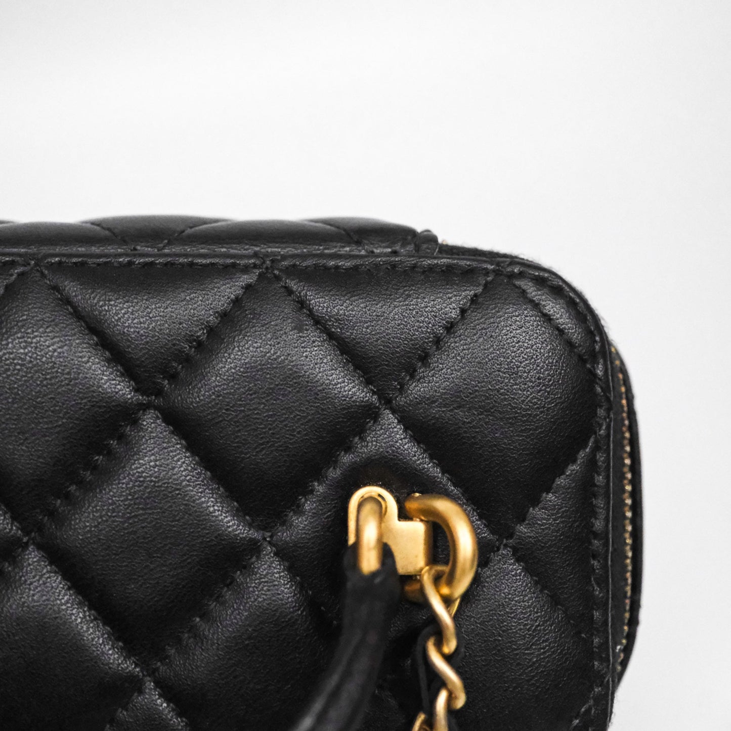 Chanel Vanity Rectangular Metal Top Handle Black Lambskin Aged Gold Hardware