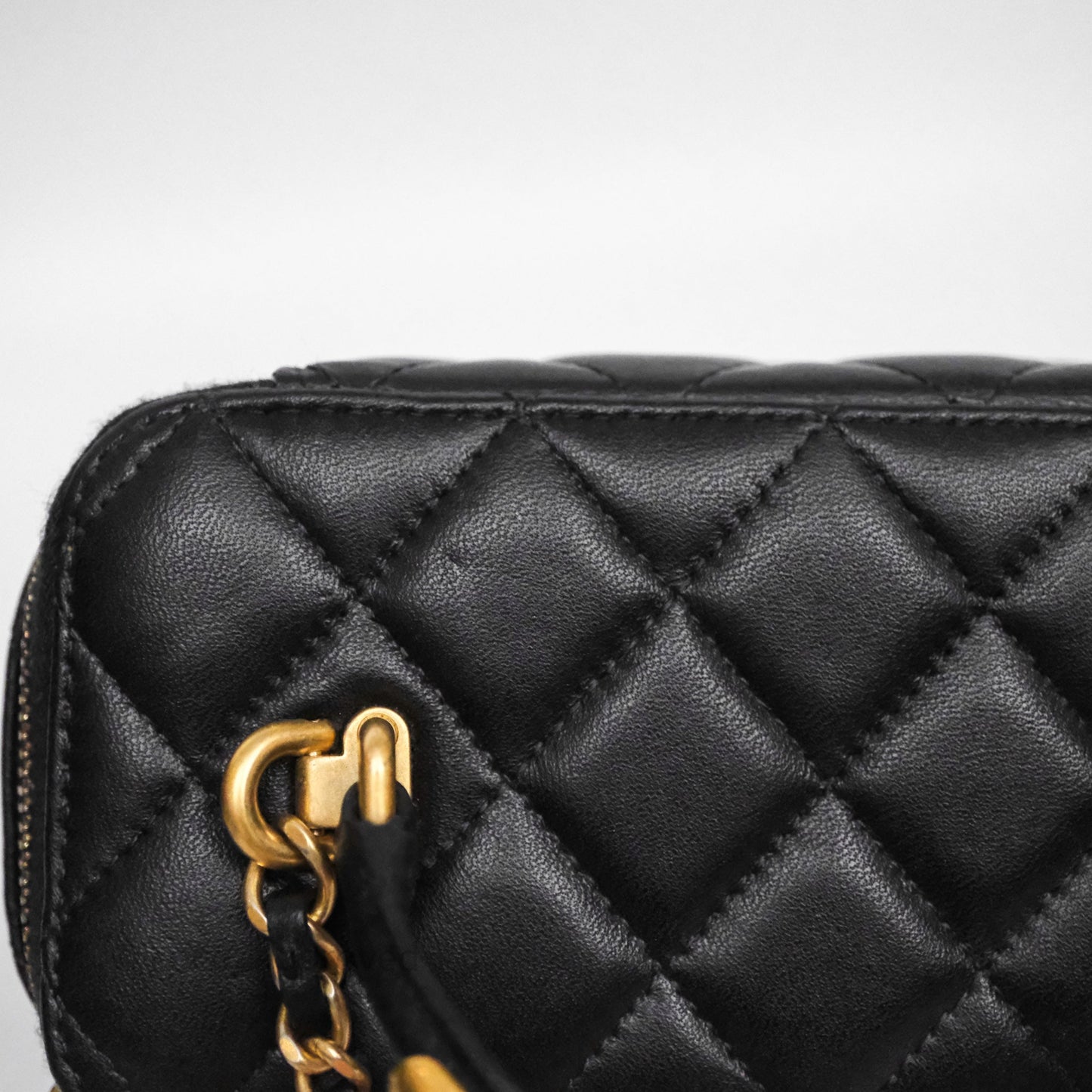 Chanel Vanity Rectangular Metal Top Handle Black Lambskin Aged Gold Hardware