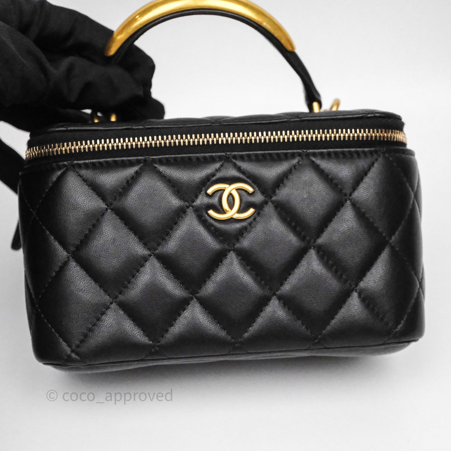 Chanel Vanity Rectangular Metal Top Handle Black Lambskin Aged Gold Hardware