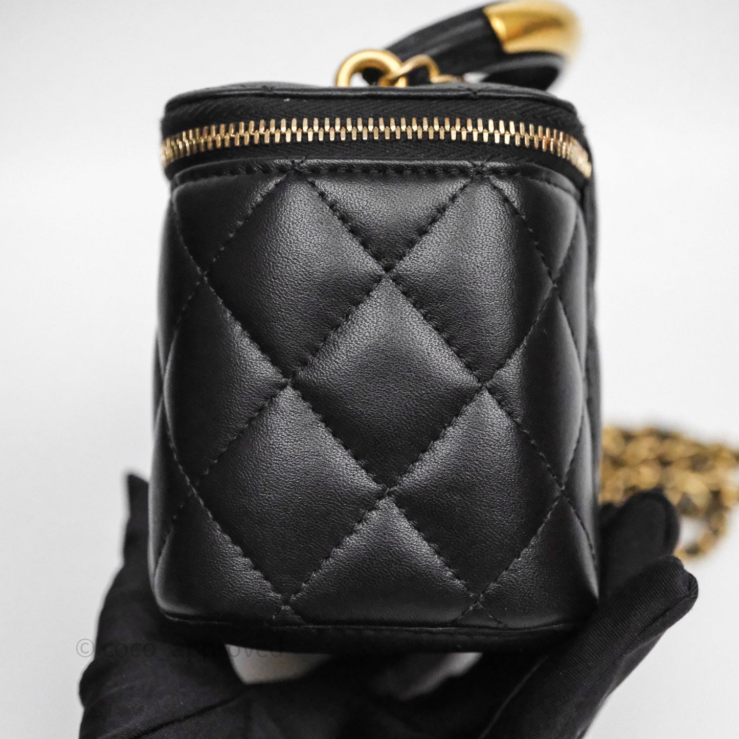 Chanel Vanity Rectangular Metal Top Handle Black Lambskin Aged Gold Hardware