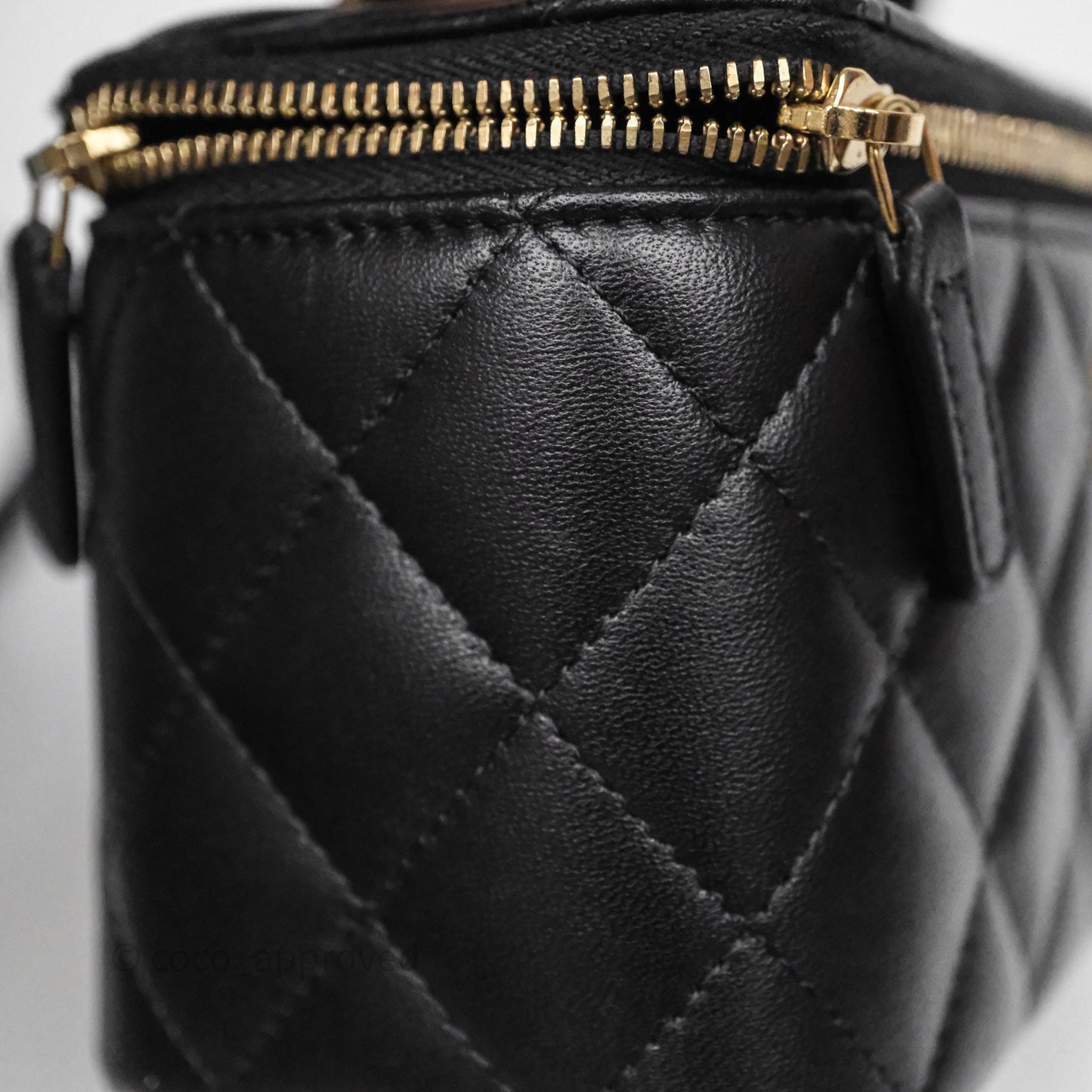 Chanel Vanity Rectangular Metal Top Handle Black Lambskin Aged Gold Hardware