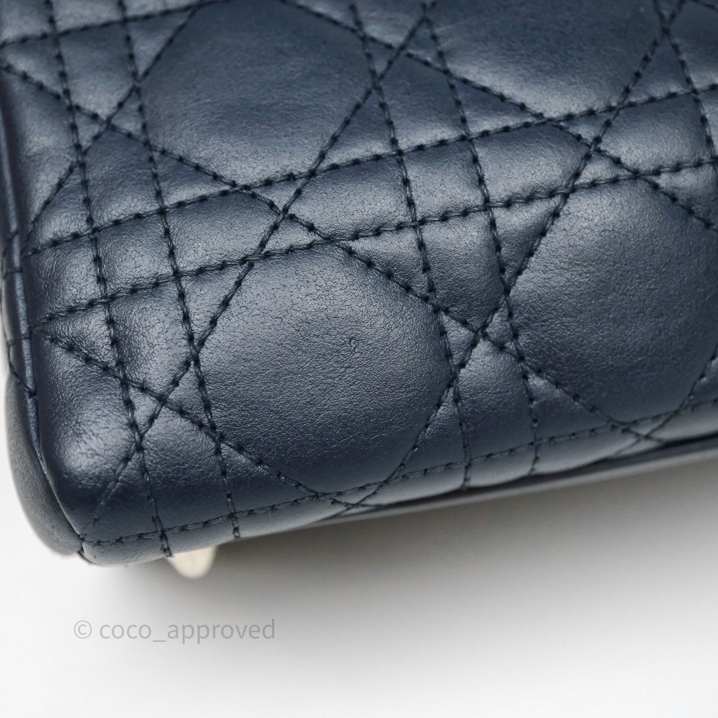 Christian Dior Medium Lady Dior Navy Lambskin Silver Hardware