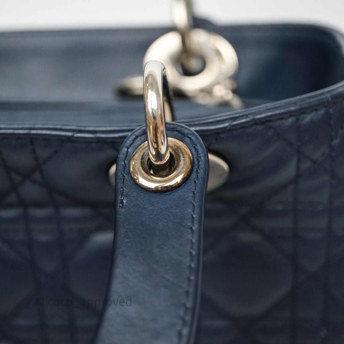 Christian Dior Medium Lady Dior Navy Lambskin Silver Hardware